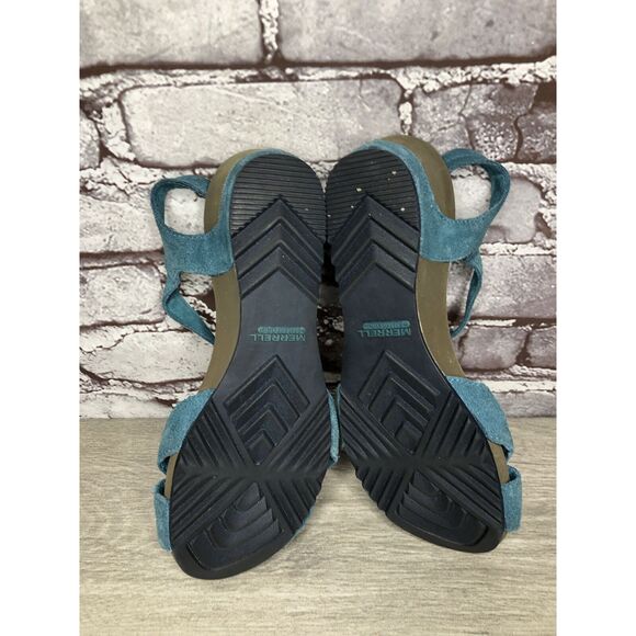 Merrell Revalli Dragonfly Blue Teal Leather Strappy Wedge Sandals Women Sz 7M US - Picture 14 of 16